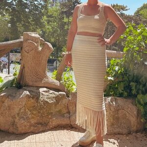 Knit Cream Skirt with top set